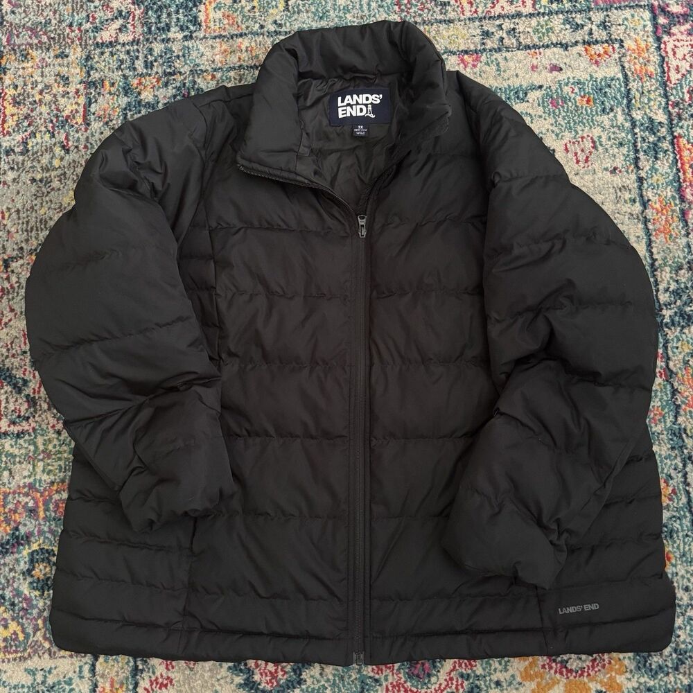 Lands' End Women's Black Down Filled Quilted Puffer Jacket Size 2X